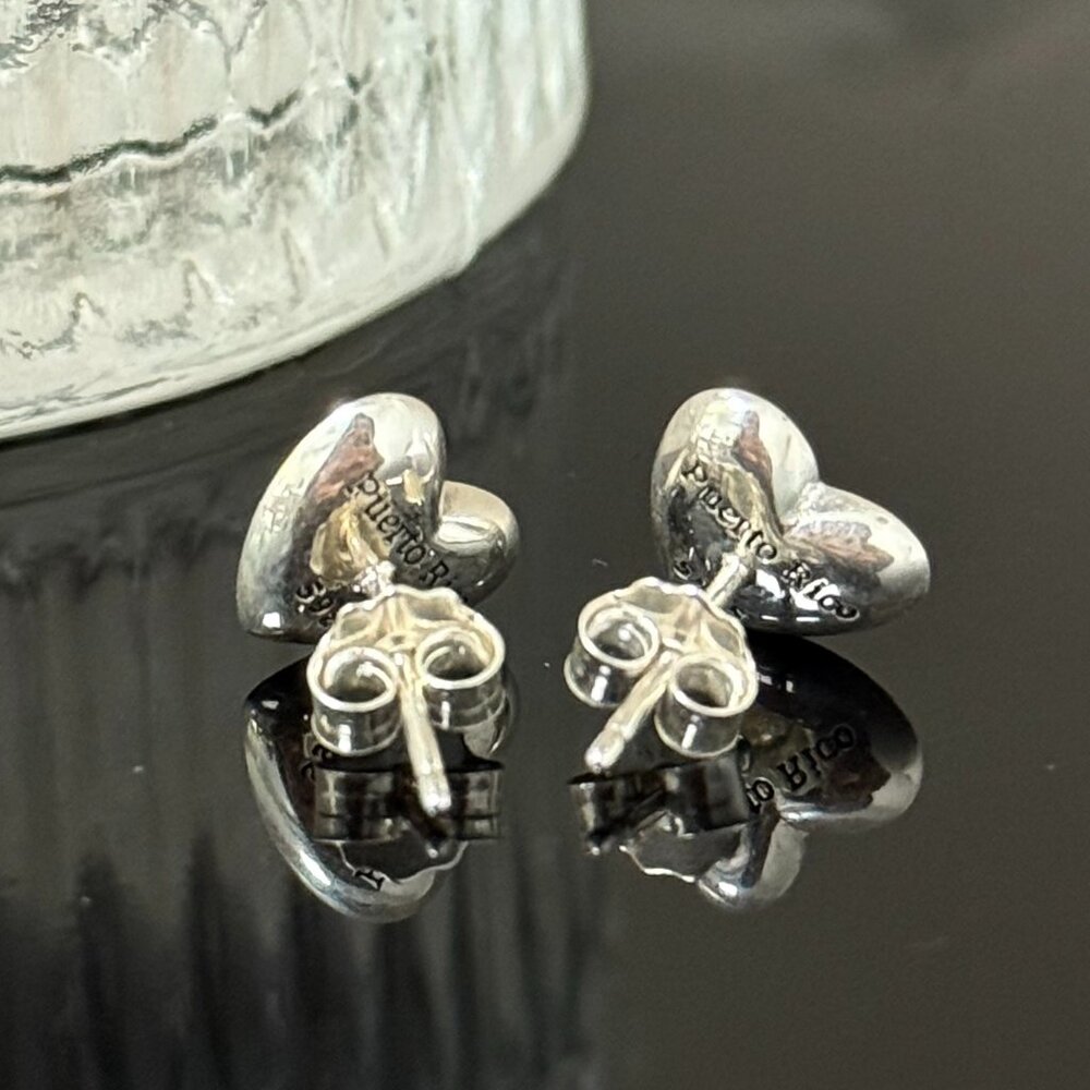 Puerto Rico Flag Heart Earrings S925 Sterling Silver Stud Earrings Handmade - Picture 5 of 6